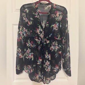 🖤 Express Floral Sheer Black Blouse 🖤